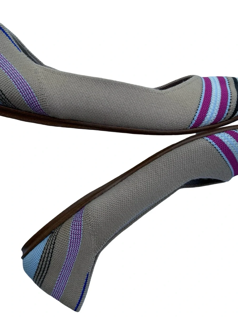 Rothy’s Tan with Blue and Pink toe stripe Ballet flats, US sz 10